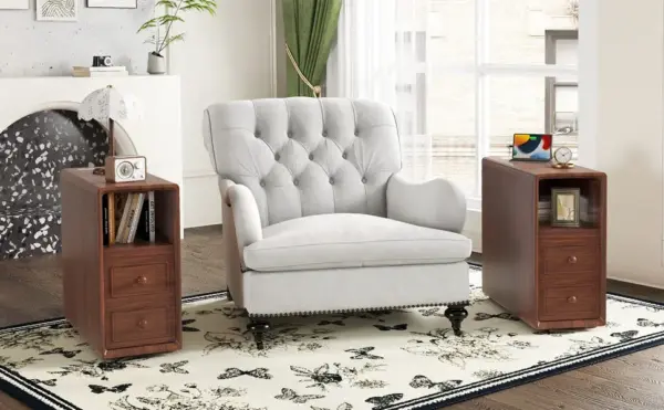End Table with Drawers, Corner Table with Open Shelves, Tall Side Table for Bedroom and Corner(Expect Arrival Date 2025/4/16)