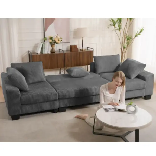 114' Sleeper Sofa,U Shaped Sofa , Pull Out Bed,Convertible Oversize 2 in 1 Sleeper Sofa, Living Room,Upholstery Sofa Bed,Adjustable Sleeper Sofa,Corduroy,Dark Gray