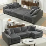 114' Sleeper Sofa,U Shaped Sofa , Pull Out Bed,Convertible Oversize 2 in 1 Sleeper Sofa, Living Room,Upholstery Sofa Bed,Adjustable Sleeper Sofa,Corduroy,Dark Gray