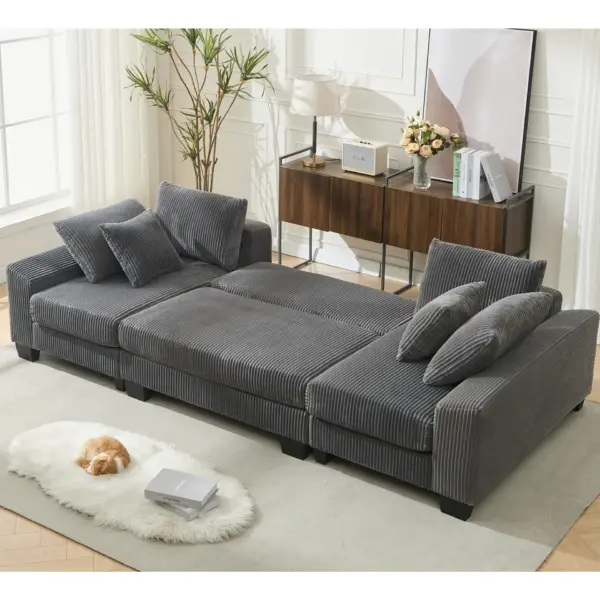 114' Sleeper Sofa,U Shaped Sofa , Pull Out Bed,Convertible Oversize 2 in 1 Sleeper Sofa, Living Room,Upholstery Sofa Bed,Adjustable Sleeper Sofa,Corduroy,Dark Gray