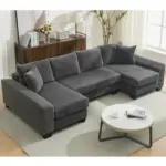 114' Sleeper Sofa,U Shaped Sofa , Pull Out Bed,Convertible Oversize 2 in 1 Sleeper Sofa, Living Room,Upholstery Sofa Bed,Adjustable Sleeper Sofa,Corduroy,Dark Gray