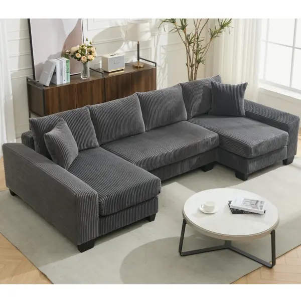 114' Sleeper Sofa,U Shaped Sofa , Pull Out Bed,Convertible Oversize 2 in 1 Sleeper Sofa, Living Room,Upholstery Sofa Bed,Adjustable Sleeper Sofa,Corduroy,Dark Gray
