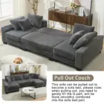 114' Sleeper Sofa,U Shaped Sofa , Pull Out Bed,Convertible Oversize 2 in 1 Sleeper Sofa, Living Room,Upholstery Sofa Bed,Adjustable Sleeper Sofa,Corduroy,Dark Gray