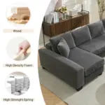 114' Sleeper Sofa,U Shaped Sofa , Pull Out Bed,Convertible Oversize 2 in 1 Sleeper Sofa, Living Room,Upholstery Sofa Bed,Adjustable Sleeper Sofa,Corduroy,Dark Gray