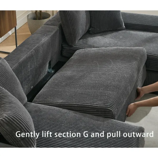 114' Sleeper Sofa,U Shaped Sofa , Pull Out Bed,Convertible Oversize 2 in 1 Sleeper Sofa, Living Room,Upholstery Sofa Bed,Adjustable Sleeper Sofa,Corduroy,Dark Gray