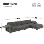 130' Modular Sectional Sofa, L-Shape with Folding Table and Dual-Port Charging, Side Storage Pockets, 2 Armrest Pillows, Free Movement Ottoman, High Density Foam, Chenille, 5 Seat, 2 Colors