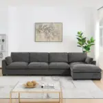 130' Modular Sectional Sofa, L-Shape with Folding Table and Dual-Port Charging, Side Storage Pockets, 2 Armrest Pillows, Free Movement Ottoman, High Density Foam, Chenille, 5 Seat, 2 Colors