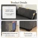 130' Modular Sectional Sofa, L-Shape with Folding Table and Dual-Port Charging, Side Storage Pockets, 2 Armrest Pillows, Free Movement Ottoman, High Density Foam, Chenille, 5 Seat, 2 Colors