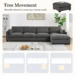130' Modular Sectional Sofa, L-Shape with Folding Table and Dual-Port Charging, Side Storage Pockets, 2 Armrest Pillows, Free Movement Ottoman, High Density Foam, Chenille, 5 Seat, 2 Colors