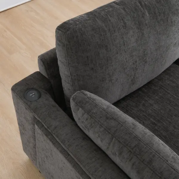 130' Modular Sectional Sofa, L-Shape with Folding Table and Dual-Port Charging, Side Storage Pockets, 2 Armrest Pillows, Free Movement Ottoman, High Density Foam, Chenille, 5 Seat, 2 Colors