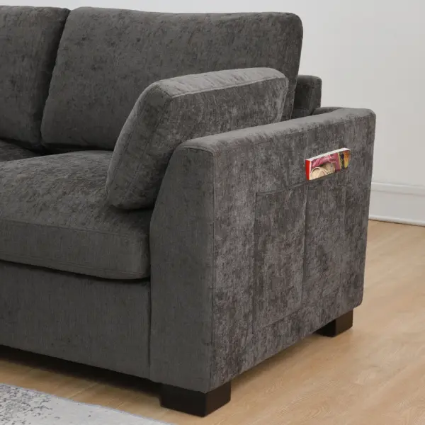 130' Modular Sectional Sofa, L-Shape with Folding Table and Dual-Port Charging, Side Storage Pockets, 2 Armrest Pillows, Free Movement Ottoman, High Density Foam, Chenille, 5 Seat, 2 Colors