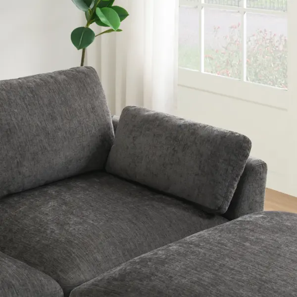 130' Modular Sectional Sofa, L-Shape with Folding Table and Dual-Port Charging, Side Storage Pockets, 2 Armrest Pillows, Free Movement Ottoman, High Density Foam, Chenille, 5 Seat, 2 Colors