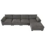 130' Modular Sectional Sofa, L-Shape with Folding Table and Dual-Port Charging, Side Storage Pockets, 2 Armrest Pillows, Free Movement Ottoman, High Density Foam, Chenille, 5 Seat, 2 Colors