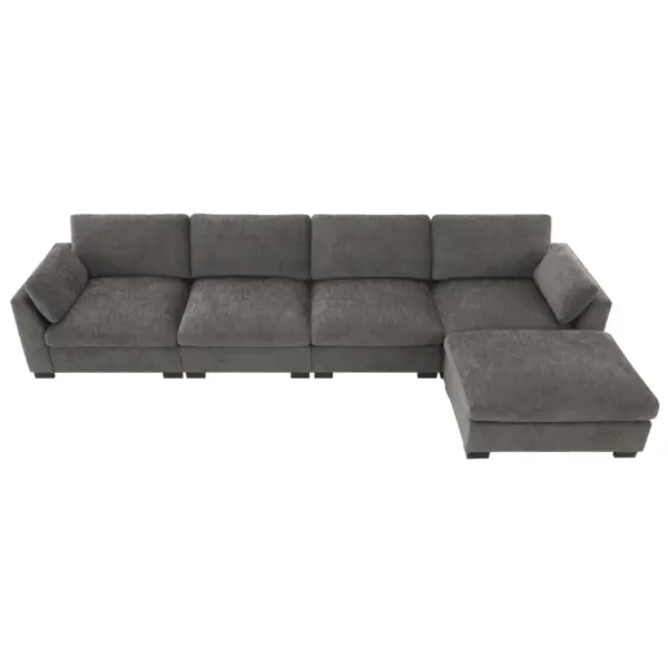 130' Modular Sectional Sofa, L-Shape with Folding Table and Dual-Port Charging, Side Storage Pockets, 2 Armrest Pillows, Free Movement Ottoman, High Density Foam, Chenille, 5 Seat, 2 Colors