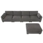 130' Modular Sectional Sofa, L-Shape with Folding Table and Dual-Port Charging, Side Storage Pockets, 2 Armrest Pillows, Free Movement Ottoman, High Density Foam, Chenille, 5 Seat, 2 Colors