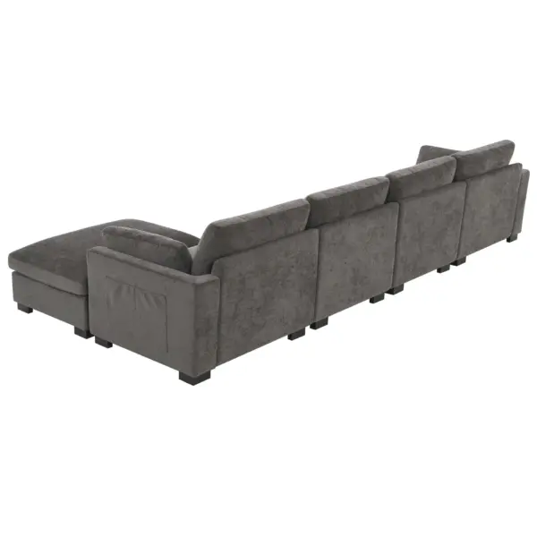 130' Modular Sectional Sofa, L-Shape with Folding Table and Dual-Port Charging, Side Storage Pockets, 2 Armrest Pillows, Free Movement Ottoman, High Density Foam, Chenille, 5 Seat, 2 Colors