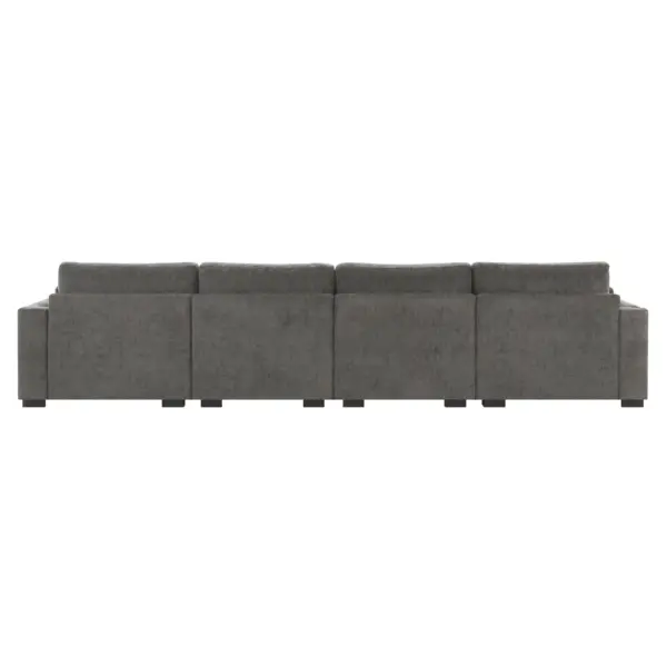 130' Modular Sectional Sofa, L-Shape with Folding Table and Dual-Port Charging, Side Storage Pockets, 2 Armrest Pillows, Free Movement Ottoman, High Density Foam, Chenille, 5 Seat, 2 Colors