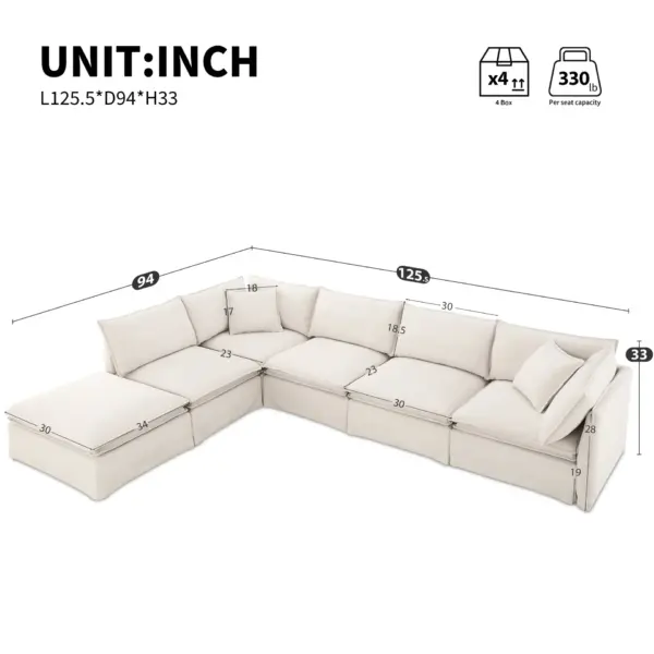 125.5'' Modular Sectional Sofa with Movable Ottoman,6-seat L pholstered Indoor Furniture, Wide Seat ,Free Combination, Oversized Chenille Sofa for Living Room & Apartment,2 Colors