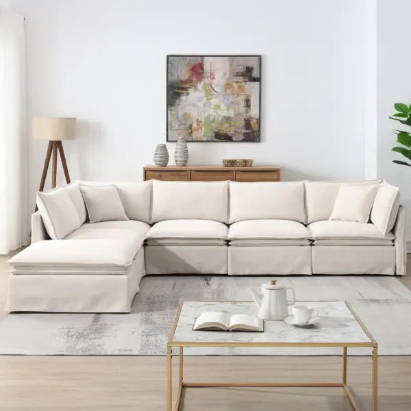 125.5'' Modular Sectional Sofa with Movable Ottoman,6-seat L pholstered Indoor Furniture, Wide Seat ,Free Combination, Oversized Chenille Sofa for Living Room & Apartment,2 Colors