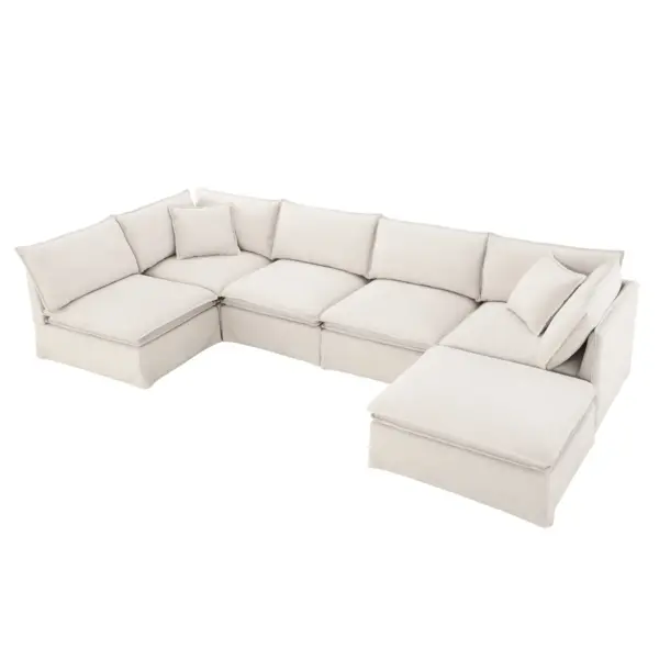 125.5'' Modular Sectional Sofa with Movable Ottoman,6-seat L pholstered Indoor Furniture, Wide Seat ,Free Combination, Oversized Chenille Sofa for Living Room & Apartment,2 Colors