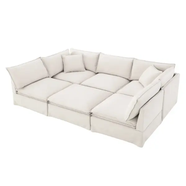 125.5'' Modular Sectional Sofa with Movable Ottoman,6-seat L pholstered Indoor Furniture, Wide Seat ,Free Combination, Oversized Chenille Sofa for Living Room & Apartment,2 Colors