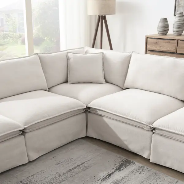 125.5'' Modular Sectional Sofa with Movable Ottoman,6-seat L pholstered Indoor Furniture, Wide Seat ,Free Combination, Oversized Chenille Sofa for Living Room & Apartment,2 Colors