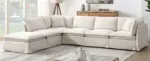 125.5'' Modular Sectional Sofa with Movable Ottoman,6-seat L pholstered Indoor Furniture, Wide Seat ,Free Combination, Oversized Chenille Sofa for Living Room & Apartment,2 Colors