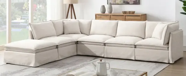 125.5'' Modular Sectional Sofa with Movable Ottoman,6-seat L pholstered Indoor Furniture, Wide Seat ,Free Combination, Oversized Chenille Sofa for Living Room & Apartment,2 Colors