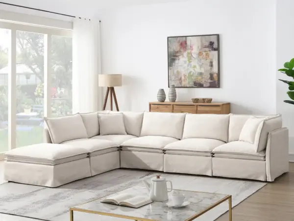 125.5'' Modular Sectional Sofa with Movable Ottoman,6-seat L pholstered Indoor Furniture, Wide Seat ,Free Combination, Oversized Chenille Sofa for Living Room & Apartment,2 Colors