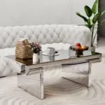 47 Inches Luxury Rectangular Mirror Coffee Table with Fluted Tempered Glass, Modern Sofa Side Table, Easy 2-Step Assembly, Light Luxury Style, Reinforced Packaging
