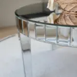 Dazzling Sliver Round Coffee Table with Starburst Mirror Mosaic Design, Glass Top for Living Room, Luxury Sofa Center Table, Modern Home Decor (31.5'' W * 31.5'' D * 18''H)