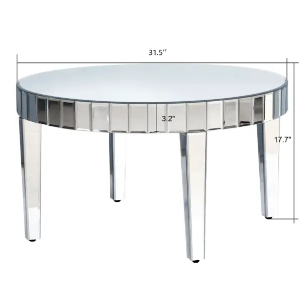 Dazzling Sliver Round Coffee Table with Starburst Mirror Mosaic Design, Glass Top for Living Room, Luxury Sofa Center Table, Modern Home Decor (31.5'' W * 31.5'' D * 18''H)