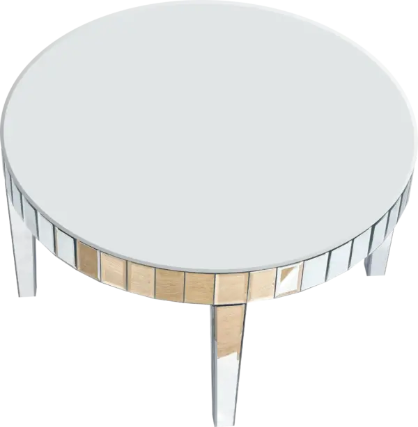 Dazzling Sliver Round Coffee Table with Starburst Mirror Mosaic Design, Glass Top for Living Room, Luxury Sofa Center Table, Modern Home Decor (31.5'' W * 31.5'' D * 18''H)