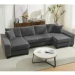 114' Sleeper Sofa,U Shaped Sofa , Pull Out Bed,Convertible Oversize 2 in 1 Sleeper Sofa, Living Room,Upholstery Sofa Bed,Adjustable Sleeper Sofa,Corduroy,Dark Gray