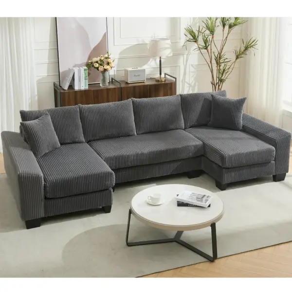 114' Sleeper Sofa,U Shaped Sofa , Pull Out Bed,Convertible Oversize 2 in 1 Sleeper Sofa, Living Room,Upholstery Sofa Bed,Adjustable Sleeper Sofa,Corduroy,Dark Gray