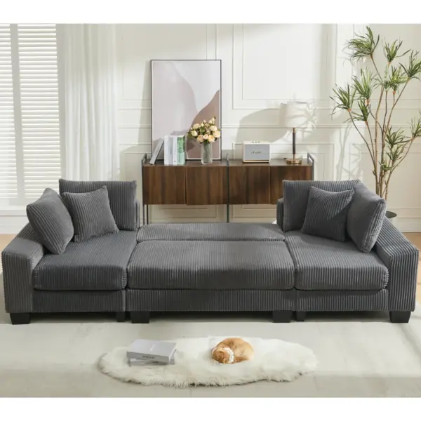 114' Sleeper Sofa,U Shaped Sofa , Pull Out Bed,Convertible Oversize 2 in 1 Sleeper Sofa, Living Room,Upholstery Sofa Bed,Adjustable Sleeper Sofa,Corduroy,Dark Gray