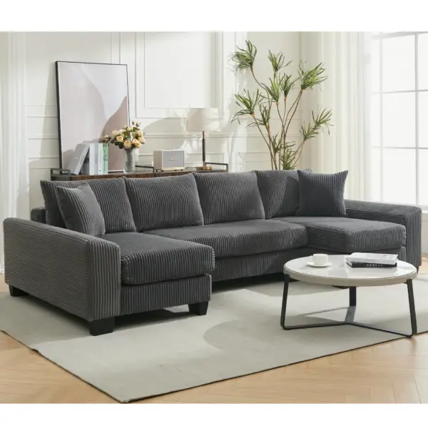 114' Sleeper Sofa,U Shaped Sofa , Pull Out Bed,Convertible Oversize 2 in 1 Sleeper Sofa, Living Room,Upholstery Sofa Bed,Adjustable Sleeper Sofa,Corduroy,Dark Gray