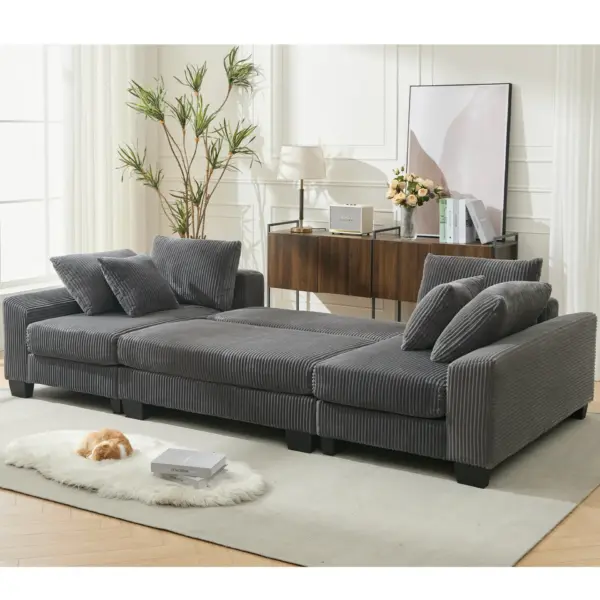 114' Sleeper Sofa,U Shaped Sofa , Pull Out Bed,Convertible Oversize 2 in 1 Sleeper Sofa, Living Room,Upholstery Sofa Bed,Adjustable Sleeper Sofa,Corduroy,Dark Gray