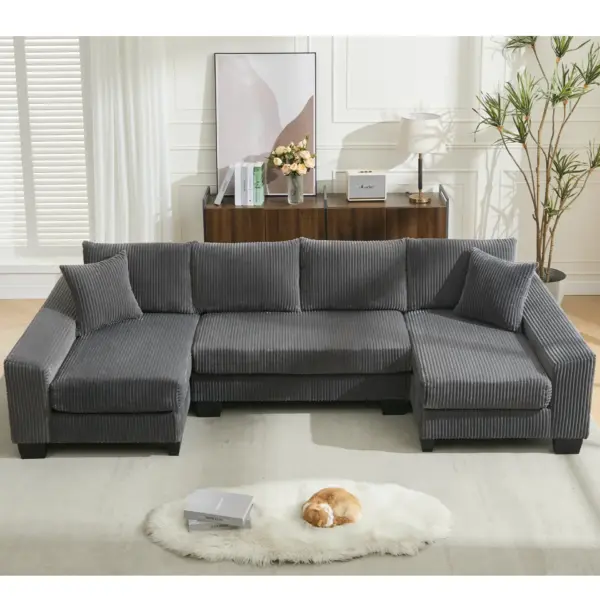 114' Sleeper Sofa,U Shaped Sofa , Pull Out Bed,Convertible Oversize 2 in 1 Sleeper Sofa, Living Room,Upholstery Sofa Bed,Adjustable Sleeper Sofa,Corduroy,Dark Gray