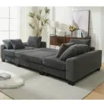 114' Sleeper Sofa,U Shaped Sofa , Pull Out Bed,Convertible Oversize 2 in 1 Sleeper Sofa, Living Room,Upholstery Sofa Bed,Adjustable Sleeper Sofa,Corduroy,Dark Gray