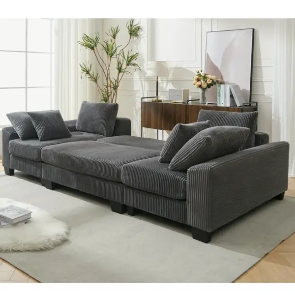 114' Sleeper Sofa,U Shaped Sofa , Pull Out Bed,Convertible Oversize 2 in 1 Sleeper Sofa, Living Room,Upholstery Sofa Bed,Adjustable Sleeper Sofa,Corduroy,Dark Gray