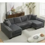 114' Sleeper Sofa,U Shaped Sofa , Pull Out Bed,Convertible Oversize 2 in 1 Sleeper Sofa, Living Room,Upholstery Sofa Bed,Adjustable Sleeper Sofa,Corduroy,Dark Gray