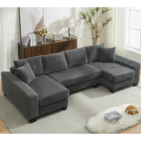 114' Sleeper Sofa,U Shaped Sofa , Pull Out Bed,Convertible Oversize 2 in 1 Sleeper Sofa, Living Room,Upholstery Sofa Bed,Adjustable Sleeper Sofa,Corduroy,Dark Gray