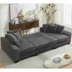 114' Sleeper Sofa,U Shaped Sofa , Pull Out Bed,Convertible Oversize 2 in 1 Sleeper Sofa, Living Room,Upholstery Sofa Bed,Adjustable Sleeper Sofa,Corduroy,Dark Gray