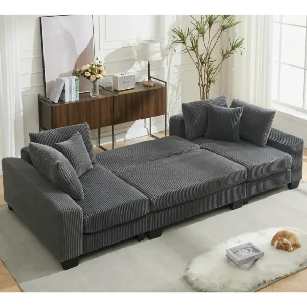 114' Sleeper Sofa,U Shaped Sofa , Pull Out Bed,Convertible Oversize 2 in 1 Sleeper Sofa, Living Room,Upholstery Sofa Bed,Adjustable Sleeper Sofa,Corduroy,Dark Gray