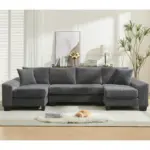 114' Sleeper Sofa,U Shaped Sofa , Pull Out Bed,Convertible Oversize 2 in 1 Sleeper Sofa, Living Room,Upholstery Sofa Bed,Adjustable Sleeper Sofa,Corduroy,Dark Gray