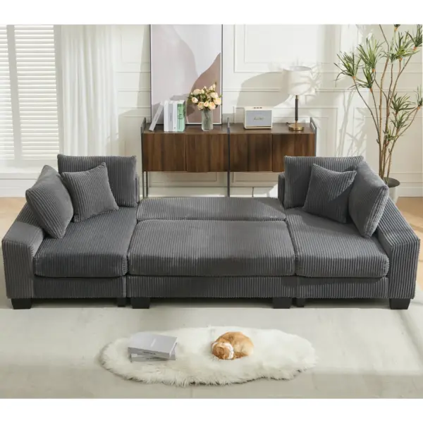 114' Sleeper Sofa,U Shaped Sofa , Pull Out Bed,Convertible Oversize 2 in 1 Sleeper Sofa, Living Room,Upholstery Sofa Bed,Adjustable Sleeper Sofa,Corduroy,Dark Gray