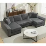 114' Sleeper Sofa,U Shaped Sofa , Pull Out Bed,Convertible Oversize 2 in 1 Sleeper Sofa, Living Room,Upholstery Sofa Bed,Adjustable Sleeper Sofa,Corduroy,Dark Gray