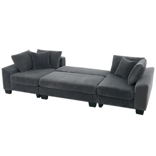 114' Sleeper Sofa,U Shaped Sofa , Pull Out Bed,Convertible Oversize 2 in 1 Sleeper Sofa, Living Room,Upholstery Sofa Bed,Adjustable Sleeper Sofa,Corduroy,Dark Gray