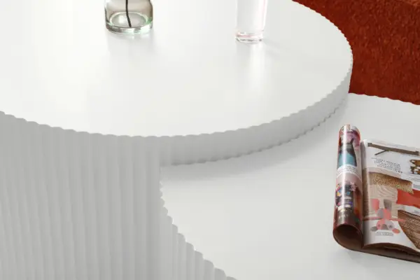 White Nesting table set of 2, Handcraft Relief MDF Coffee Table for Living Room/Office/Leisure Area